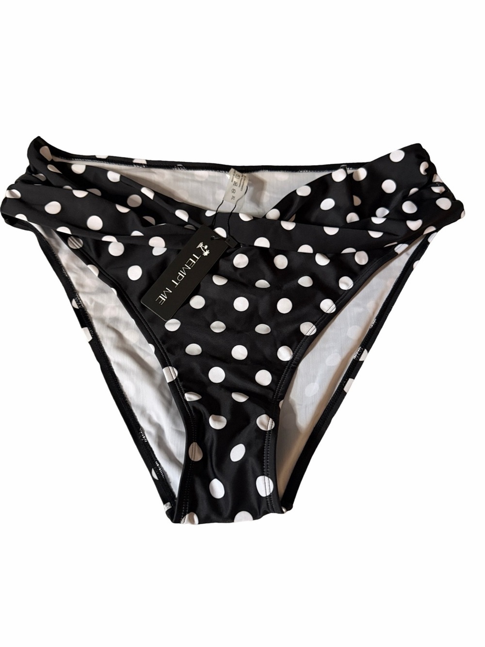 Tempt Me Black & White Polka Dot Bikini Bottoms - Twist Waist. NWT. Size XL.